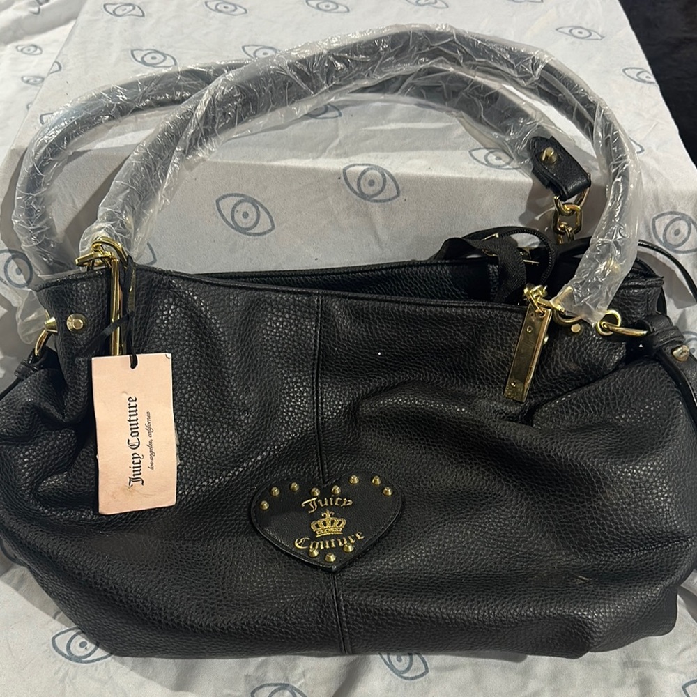Juicy Couture Black Shoulder Bag with Gold Hardware